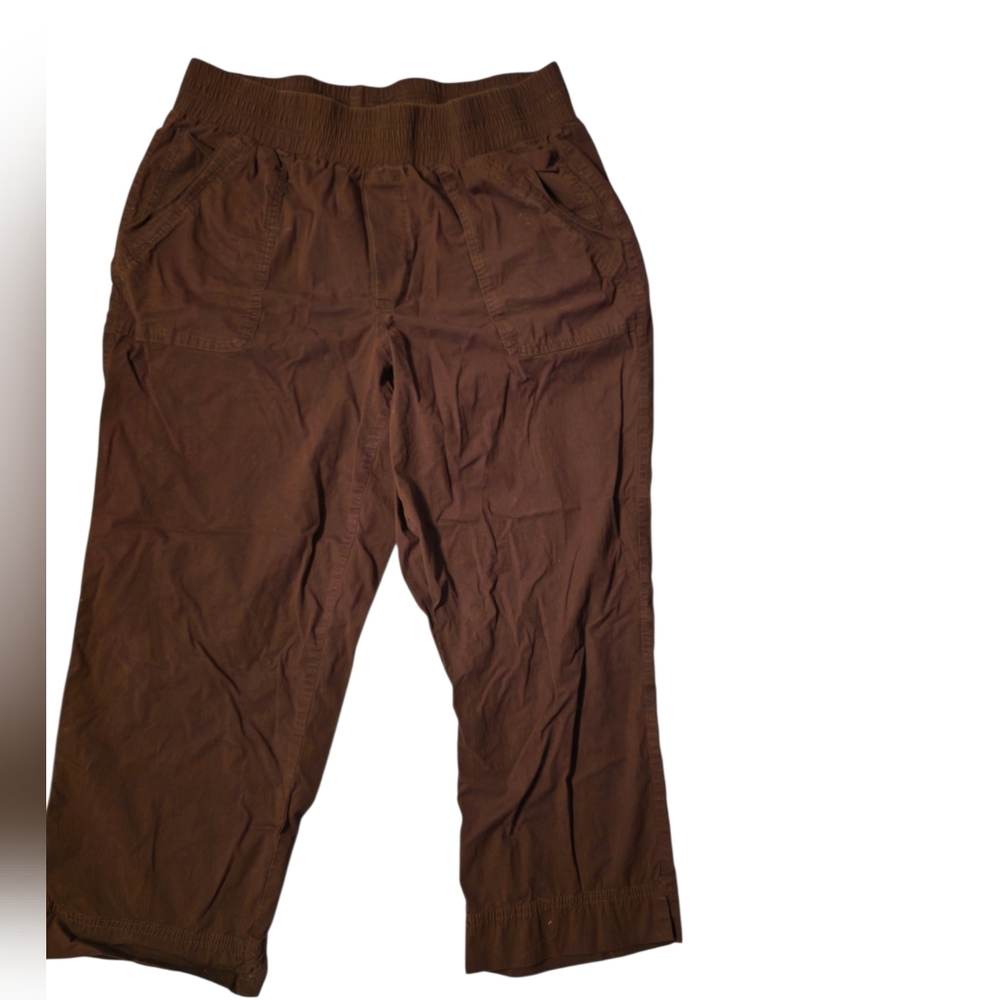 Democracy Brown Elastic Waist Ankle Pants XL Stretch Cotton Blend - Picture 2 of 7